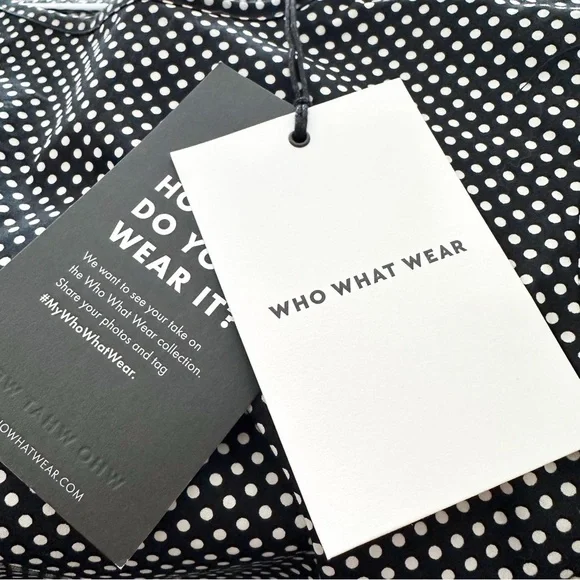 Who What Wear Black Polka Dot Blouse / 3/4 Sleeves & Back Tie Detail - Picture 7 of 8